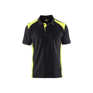 POLO PIQUE NOIR/JAUNE FLUO M